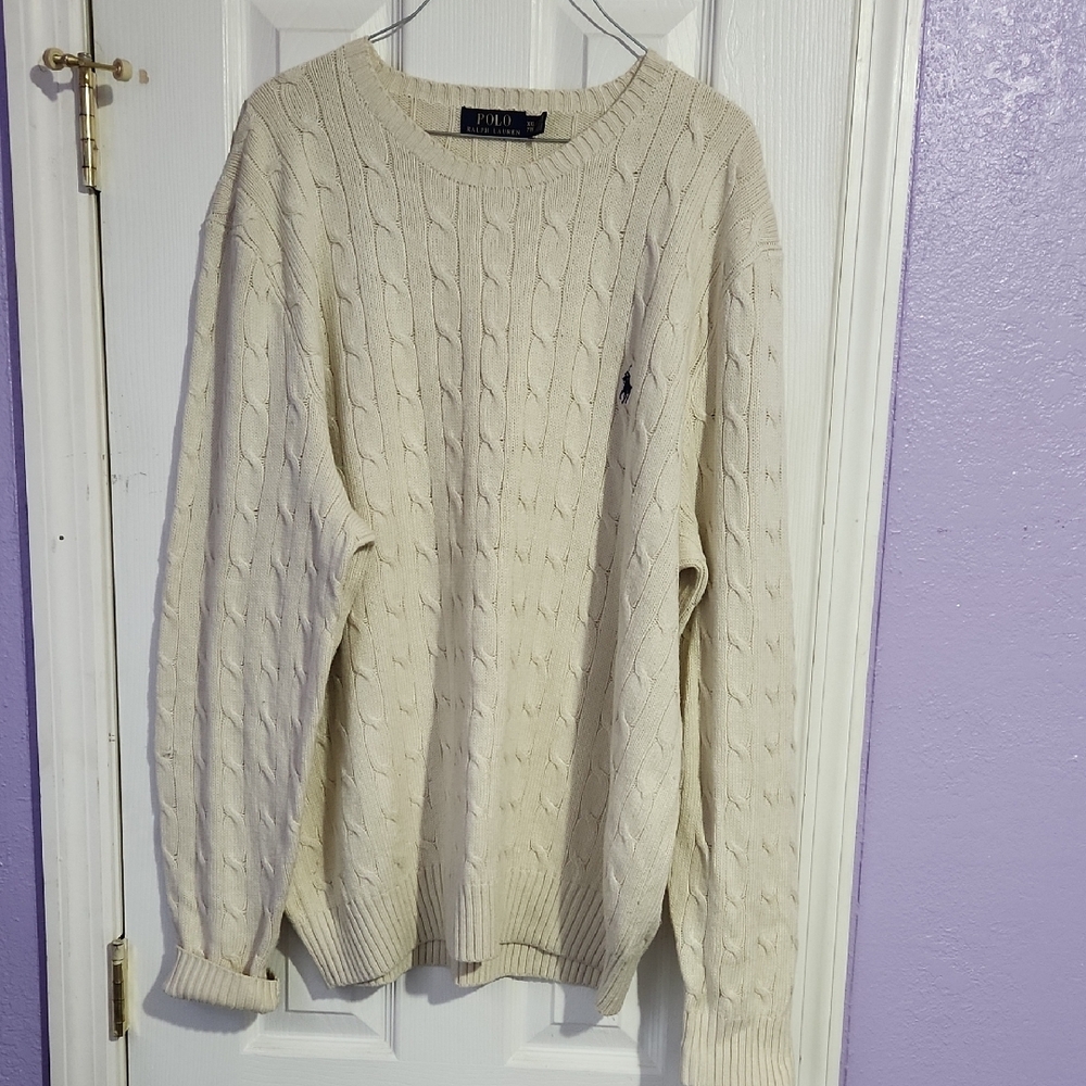 Polo by Ralph Lauren Cream Crewneck Cable Knit Sweater